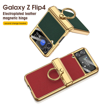 Galaxy Z Flip4 Flip3 5G -puhelimelle tarkoitettu nahkainen magneettisella saranalla varustettu puhelinkotelo