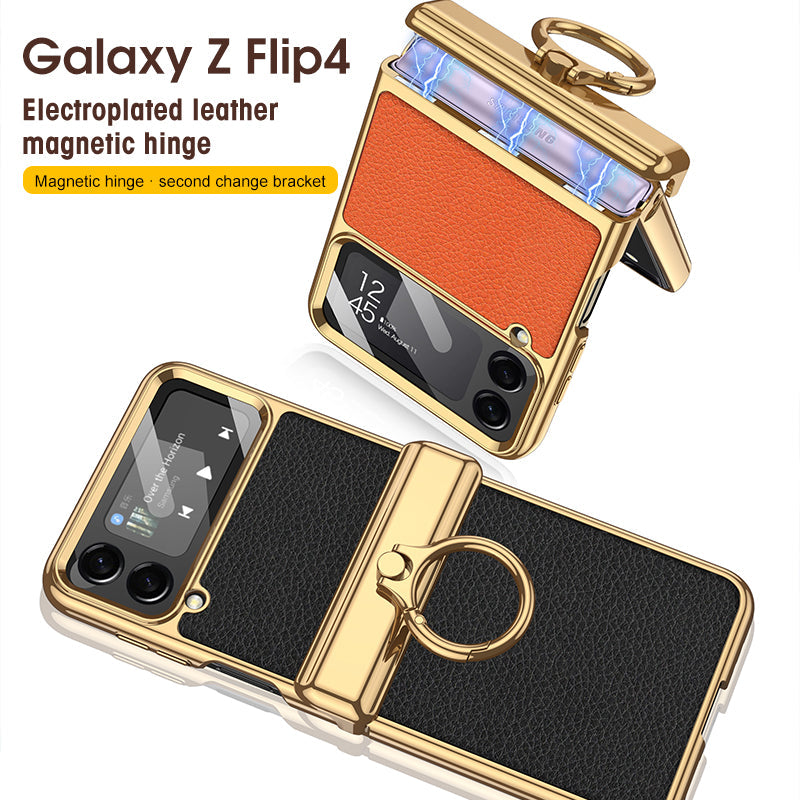 Galaxy Z Flip4 Flip3 5G -puhelimelle tarkoitettu nahkainen magneettisella saranalla varustettu puhelinkotelo