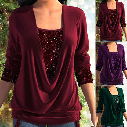✨💃 Top Falso de Dos Piezas con Lentejuelas – Elástico, Ajuste Smock y Estilo de Fiesta 🎉