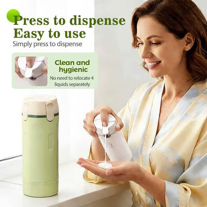 ⏰🔥 ¡50% DE DESCUENTO POR TIEMPO LIMITADO! 🧳 Botellas Dispensadoras 4 en 1 – Compactas, Herméticas y Perfectas para Tus Viajes ✈️🧴