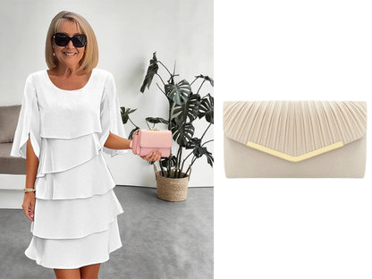 ✨ Elegante Vestido Laminado con Mangas de Volantes para Mujer – Estilo Sofisticado y Confortable para Cualquier Ocasión 💃🌟