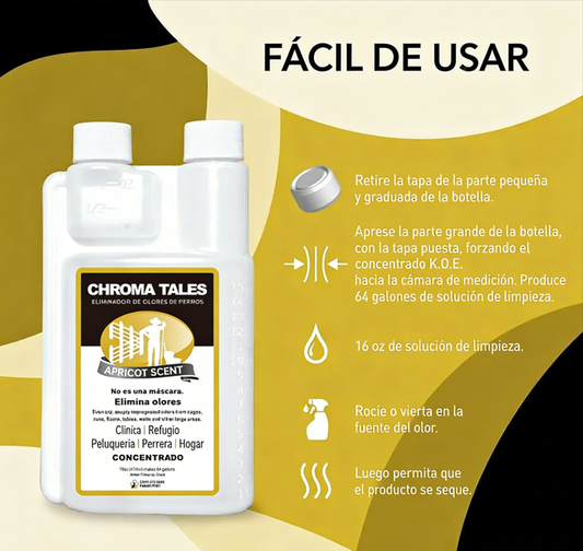 🐾 Concentrado Eliminador de Olores de Mascotas – 242 L de Solución, Eliminación Molecular y Aroma a Albaricoque 🌸🍑