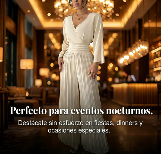 ✨ Elegante mono plisado de pierna ancha con cuello en V: elegante, cómodo y perfecto para cualquier ocasión 💃💖