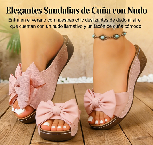 👡 Sandalias de Cuña para Mujer – Puntera Abierta con Lazo, Comodidad y Estilo Elegante ✨💖