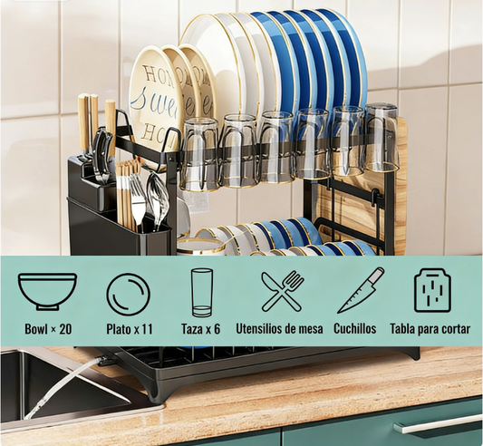 🍽️ Escurridor de Platos de 2 Niveles – Organizador de Cocina con Rejilla de Drenaje, Práctico y Funcional ✨🏠