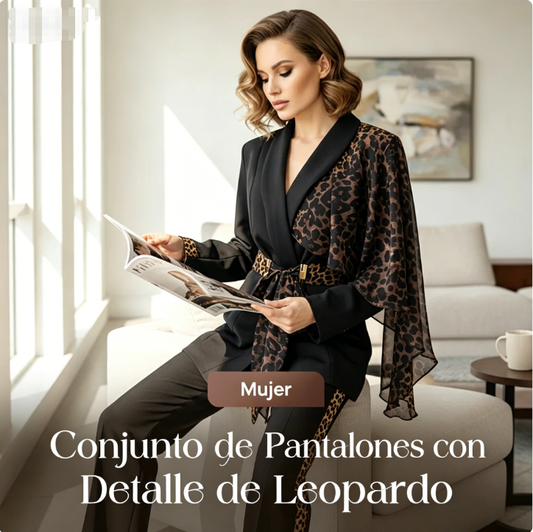 ⏰🔥 ¡Oferta Limitada 50% OFF! 🐆 Conjunto de Blazer y Pantalón para Mujer – Elegancia Profesional con Detalles de Leopardo ✨💼