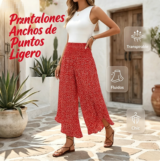 ⏰🔥 ¡50% DE DESCUENTO POR TIEMPO LIMITADO! 🌸 Pantalones Anchos de Mujer – Cintura Alta, Lunares y Volantes para una Figura Perfecta ✨💖