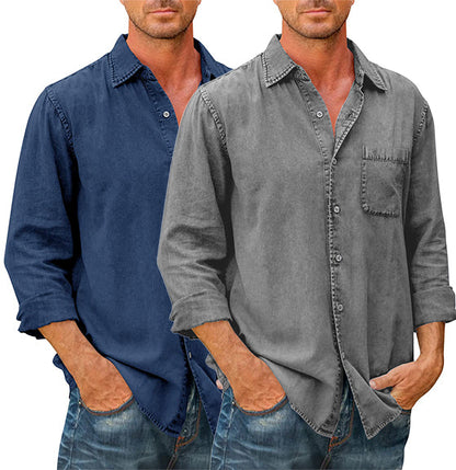 Camisa estilo vaquero para hombre 【Manga larga】En Rebajas, Tops de Mezclilla, Mezclilla de Hombre