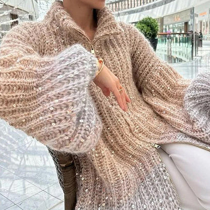 🔥Last day sale - 45% OFF🔥Knitted Sweater Jacket With Monochromatic Sequins