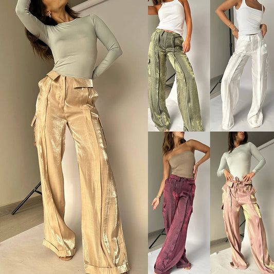 🌟45%OFF🌟Golden Years Glitter Fabric Drawstring Waist Pocketed Wide Leg Pants