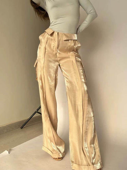 🌟45%OFF🌟Golden Years Glitter Fabric Drawstring Waist Pocketed Wide Leg Pants