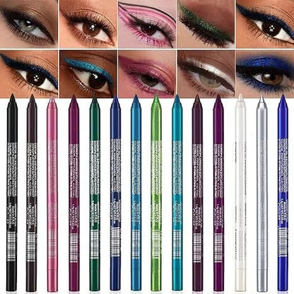 🌈💎 Colección Sparkling Gel Eyeliner – 14 Tonos Resistentes al Agua, Perlados y Metálicos, Intensidad de Una Sola Pasada y Larga Duración Todo el Día ✨💖