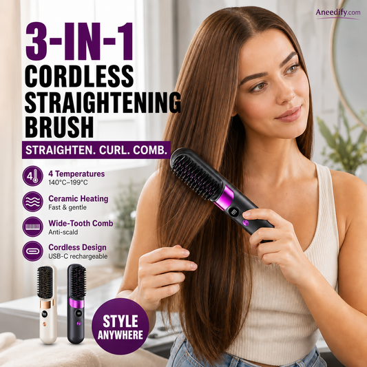 💇‍♀️✨ ¡OFERTA 50% OFF! Peine Alisador 3 en 1 Inalámbrico para Mujer – Alisa, Riza y Desenreda el Cabello Fácilmente en Cualquier Lugar 🔥💖