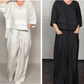 ⏰ ¡Oferta Limitada 50% OFF! 💎 Set de 2 Piezas de Algodón y Lino – Camiseta de Escote en V + Pantalones de Pierna Ancha, Transpirable y con Estilo Natural 🍂👚