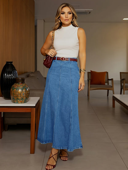 🔥⏰ ¡OFERTA 50% OFF! 👗 Falda Larga Vaquera para Mujer – Cintura Alta y Corte en Línea A, Estilo Casual y Favorecedor ✨