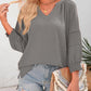 👚 Blusa Casual de Mujer – Escote en V, Manga Linterna 3/4, Plisada, Holgada y Hueca ✨💖