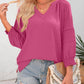 👚 Blusa Casual de Mujer – Escote en V, Manga Linterna 3/4, Plisada, Holgada y Hueca ✨💖