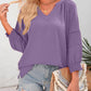 👚 Blusa Casual de Mujer – Escote en V, Manga Linterna 3/4, Plisada, Holgada y Hueca ✨💖