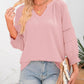 👚 Blusa Casual de Mujer – Escote en V, Manga Linterna 3/4, Plisada, Holgada y Hueca ✨💖