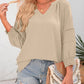 👚 Blusa Casual de Mujer – Escote en V, Manga Linterna 3/4, Plisada, Holgada y Hueca ✨💖