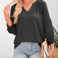 👚 Blusa Casual de Mujer – Escote en V, Manga Linterna 3/4, Plisada, Holgada y Hueca ✨💖