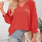 👚 Blusa Casual de Mujer – Escote en V, Manga Linterna 3/4, Plisada, Holgada y Hueca ✨💖