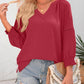👚 Blusa Casual de Mujer – Escote en V, Manga Linterna 3/4, Plisada, Holgada y Hueca ✨💖