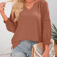 👚 Blusa Casual de Mujer – Escote en V, Manga Linterna 3/4, Plisada, Holgada y Hueca ✨💖