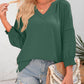 👚 Blusa Casual de Mujer – Escote en V, Manga Linterna 3/4, Plisada, Holgada y Hueca ✨💖