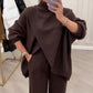 🔥 ¡59% DE DESCUENTO! ¡NUEVO! Conjunto de 2 piezas para mujer: suéter asimétrico + pantalones de pierna ancha, corte holgado y tela suave, ultra cómodo 👚✨