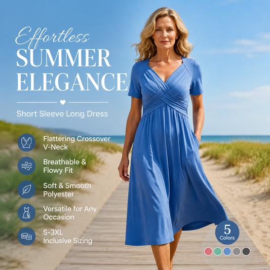 👗✨ ¡OFERTA 50% OFF! Vestido V Holgado de Mujer con Manga Corta – Corte Suelto, Cómodo y Elegante para Todos los Días 🌿💫