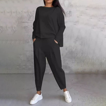 ✨👕🔥 Conjunto de 2 Piezas Mujer – Camiseta y Pantalón de Manga Larga con Cuello Redondo 💖 Estilo Casual y Moderno | 🌟 Comodidad Todo el Día | ⚡ Diseño Elegante y Versátil