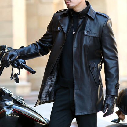 ✨High Quality✨Men's PU Leather Double-Breasted Trench Coat