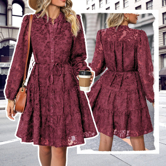 🌸2025 Pre-Sale New Model🌸Women's Long Sleeve Lace Jacquard Printed Dress