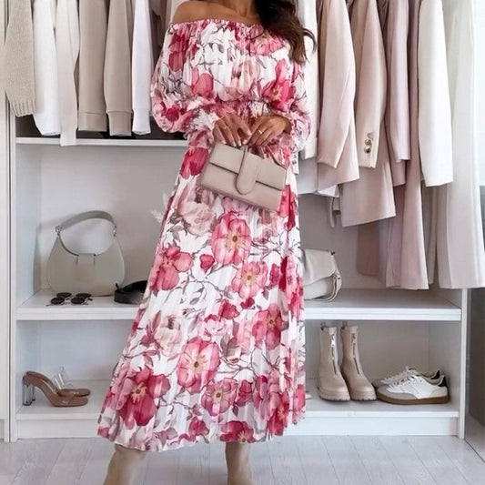 ⏰🔥 ¡50% DE DESCUENTO POR TIEMPO LIMITADO! 🌸 Conjunto de Dos Piezas – Top Floral con Hombros Descubiertos y Falda Larga para un Look Elegante y Romántico ✨💃