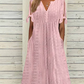 ⏰Rebajas de último día 50% de descuento💃Vestido elegante sólido cuello pico calado de mujer