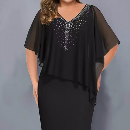 ✨👗 ¡OFERTA 50% OFF! Vestido Elegante Midi con Escote en V y Pedrería – Glamour, Comodidad y Estilo Sofisticado 💎
