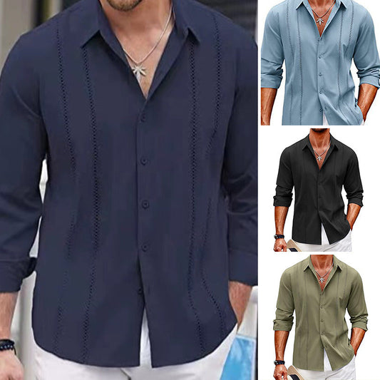 👕 Camisa de Manga Larga para Hombre – Color Sólido, Estilo Versátil y Cómodo para Todos los Días ✨🧑‍🦱