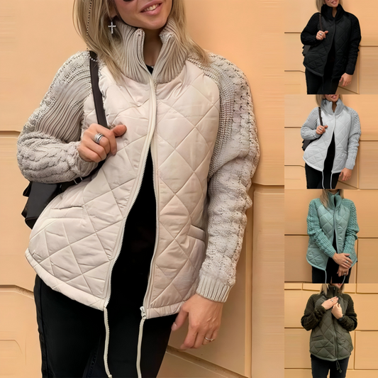 🔥 50% DE DESCUENTO POR TIEMPO LIMITADO 🔥 Chaqueta Acolchada de Punto con Patchwork para Mujer ✨ Estilo único y cálido para el invierno ❄️
