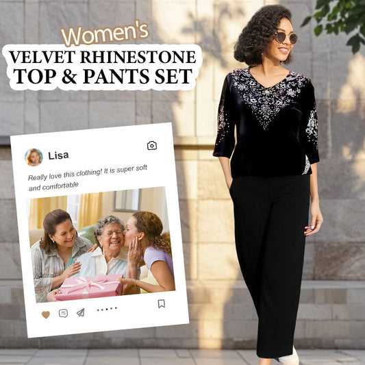 ✨👗 Conjunto de Terciopelo con Estrás para Mujer – Manga 3/4, Elegante y Versátil para Todo Momento 💎