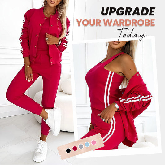 👩‍🦱 Conjunto de 3 Piezas de Chaqueta y Pantalón de Béisbol para Mujer – Estilo Deportivo y Cómodo ✨⚾