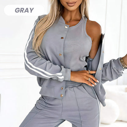 👩‍🦱 Conjunto de 3 Piezas de Chaqueta y Pantalón de Béisbol para Mujer – Estilo Deportivo y Cómodo ✨⚾