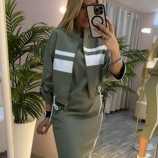 ✨ Conjunto Chaqueta + Vestido Verde Militar | Estilo Urban Chic para Mujer 🧥👗