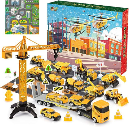 🚗Calendario de Adviento para Niños para Niños: Conjuntos de Juguetes de Vehículos de Ingeniería de Construcción de Aleación