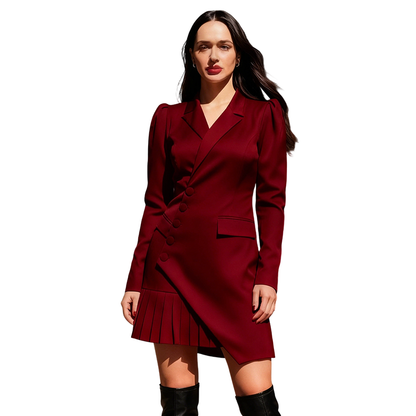 ✨👗 Vestido Mini Tipo Blazer con Botones y Plisado – Elegancia Moderna y Estilo Ejecutivo para Destacar en Cualquier Ocasión 💼🌟