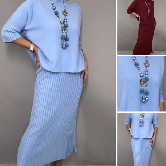 ⏳🔥 ¡50% OFF por Tiempo Limitado! 💖 Conjunto Elegante de Suéter Tejido + Falda Midi 👚👗 | ¡Envío Gratis! 📦✨