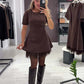 👗✨ Vestido Mini de Manga Corta con Ribete de Encaje Brillante para Mujer 🌟 Elegante y Brillante, ¡Destaca en Cualquier Ocasión! 💖