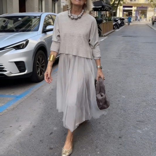 ✨👗 Conjunto de Dos Piezas para Mujer: Top de Manga Larga y Vestido Sin Mangas – Estilo Versátil y Elegante para Todo el Año 🌸💖