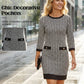 👗✨ Vestido Midi Ajustado para Mujer con Cuello Redondo y Estampado Pata de Gallo 💃 Elegante y Moderno | 🖤 Estilo Clásico que Realza la Figura | 🌟 Ideal para Oficina y Eventos Casual-Chic