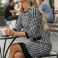 👗✨ Vestido Midi Ajustado para Mujer con Cuello Redondo y Estampado Pata de Gallo 💃 Elegante y Moderno | 🖤 Estilo Clásico que Realza la Figura | 🌟 Ideal para Oficina y Eventos Casual-Chic
